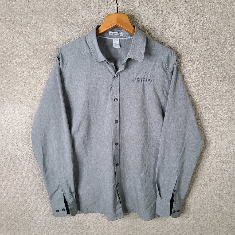 North End Sport Shirt Men L Gray Button Up Angels Envy Whiskey Moisture Wicking